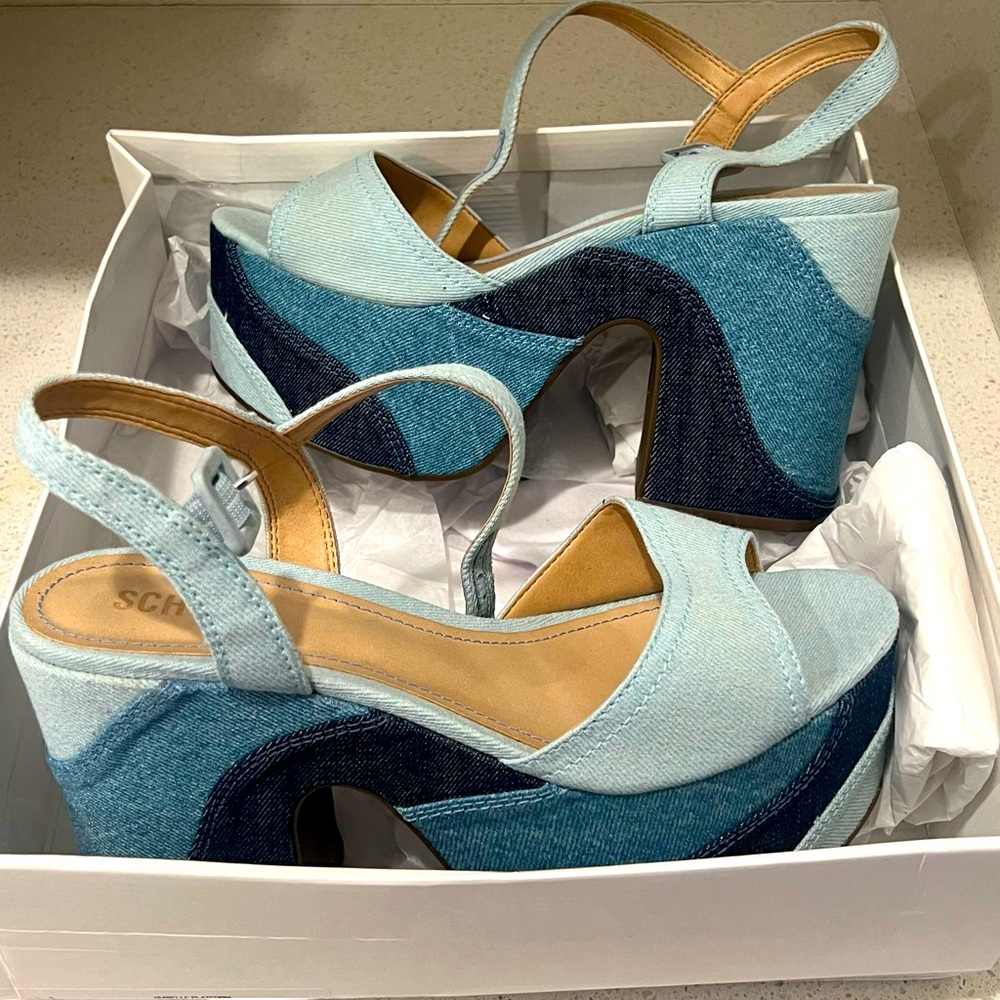 SCHUTZ ISABELLE PLATFORM DENIM SANDAL SIZE 10